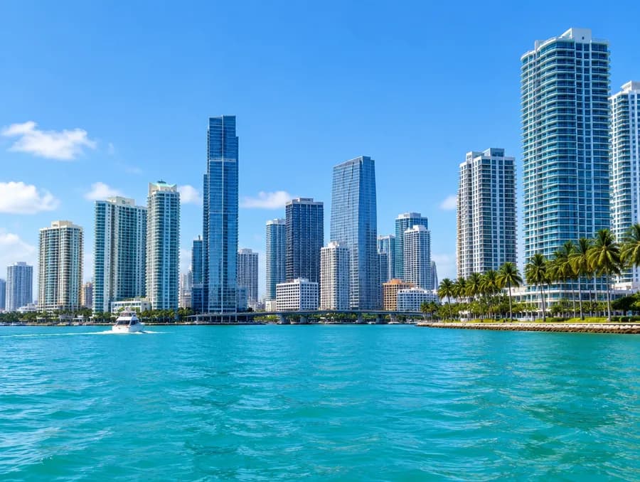 Miami skyline across turquoise water